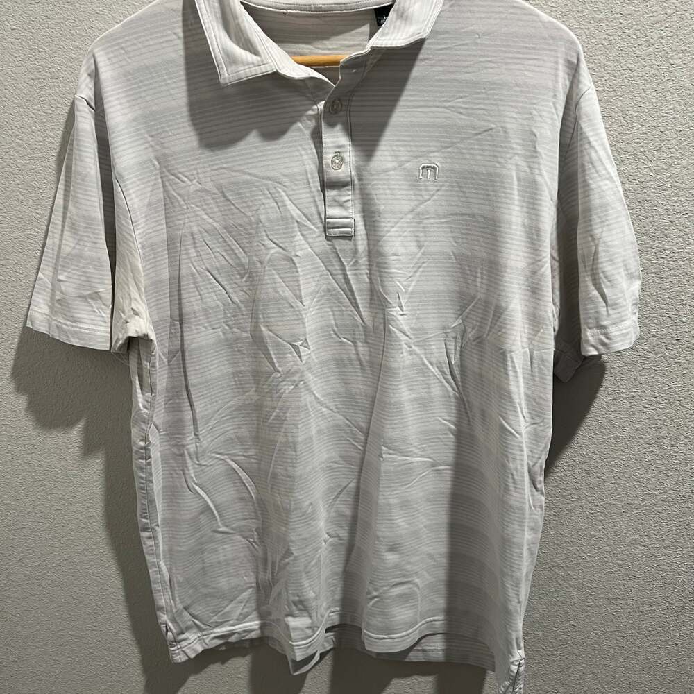 TravisMathew Mens Grey Striped Short Sleeve Golf Polo Shirt Large L